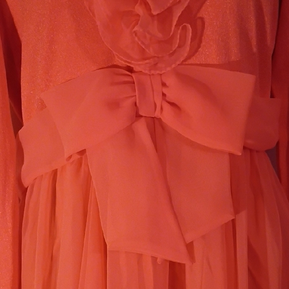 Miss Elliette Vibrant Coral Flowy Maxi Dress with Bow. See Measurements. - Picture 7 of 16